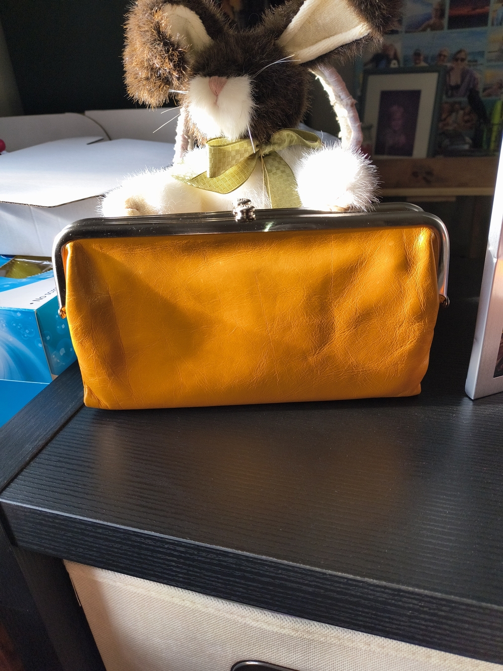 HOBO Mustard Yellow Leather Kiss-Lock Clutch